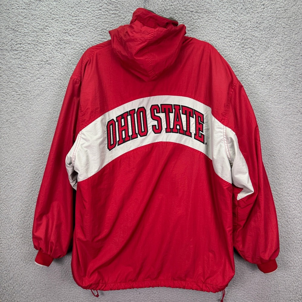 Ohio State Buckeyes Coat Mens XL Red Hooded Windbreaker Full Zip VTG 90s NCAA
